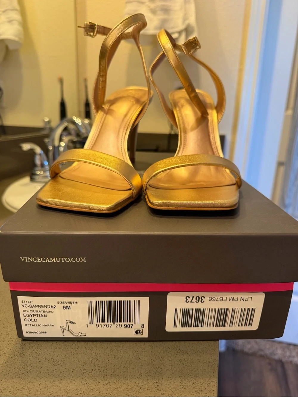Vince Camuto- Gold Women's Ankle-Strap Sandal - Elegant Metallic Dress Heel